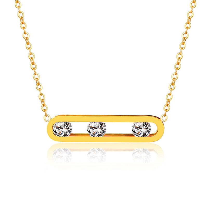 Wholesale titanium steel light luxury pearl single diamond gold necklace