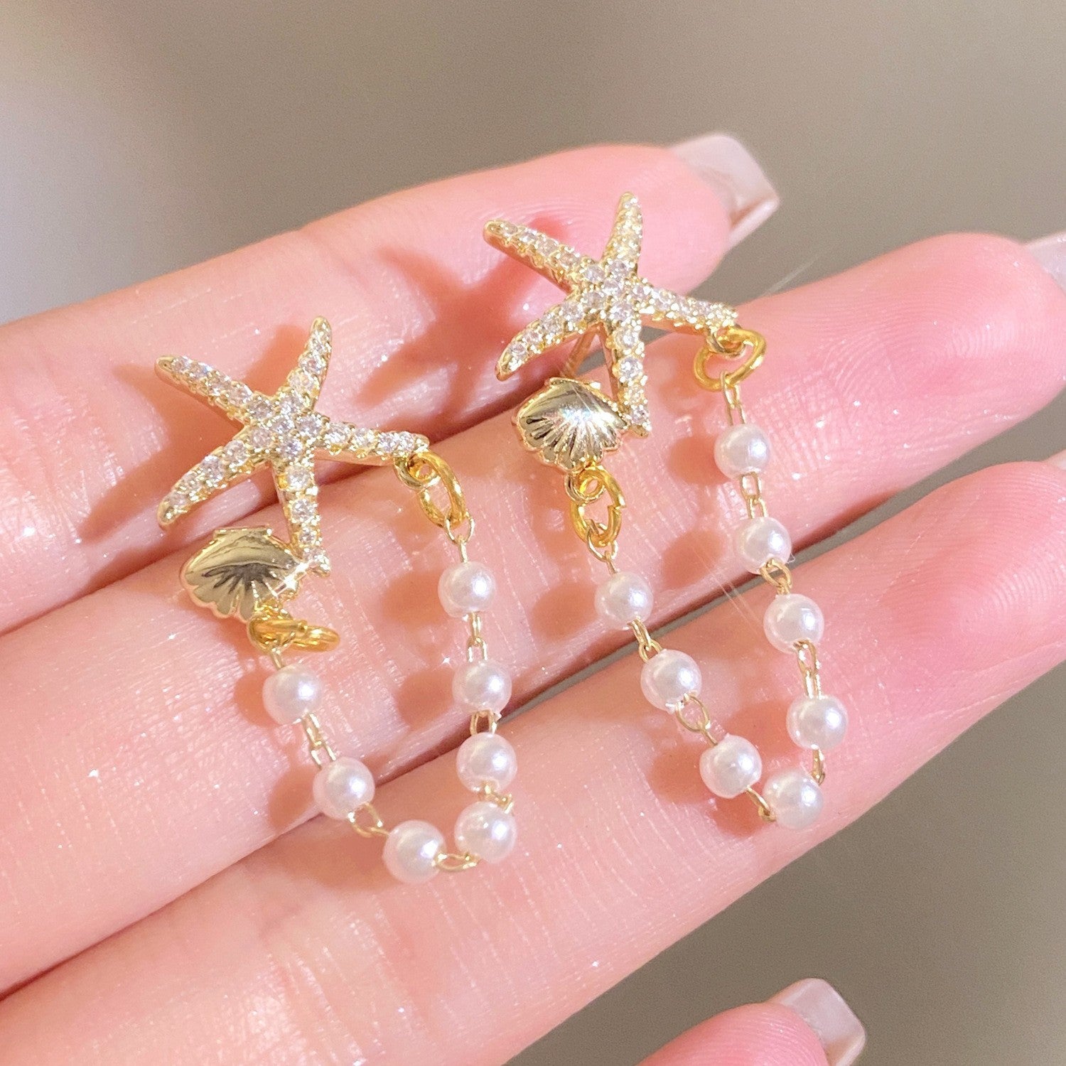 Wholesale  Diamond Starfish  Pearl Earrings