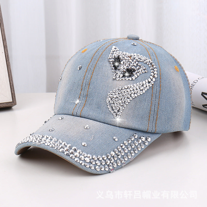Wholesale Rhinestone Washed Denim Baseball Cap