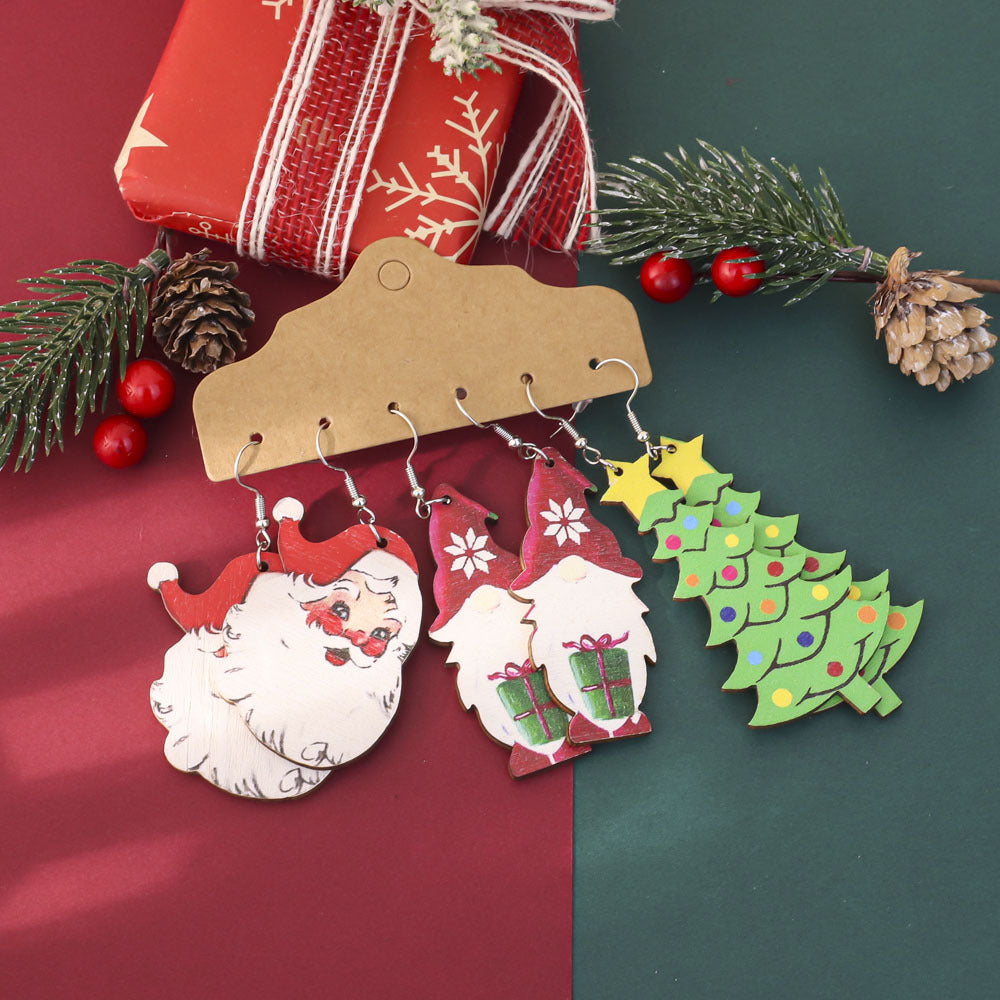 Wholesale Christmas-themed painted wooden earrings