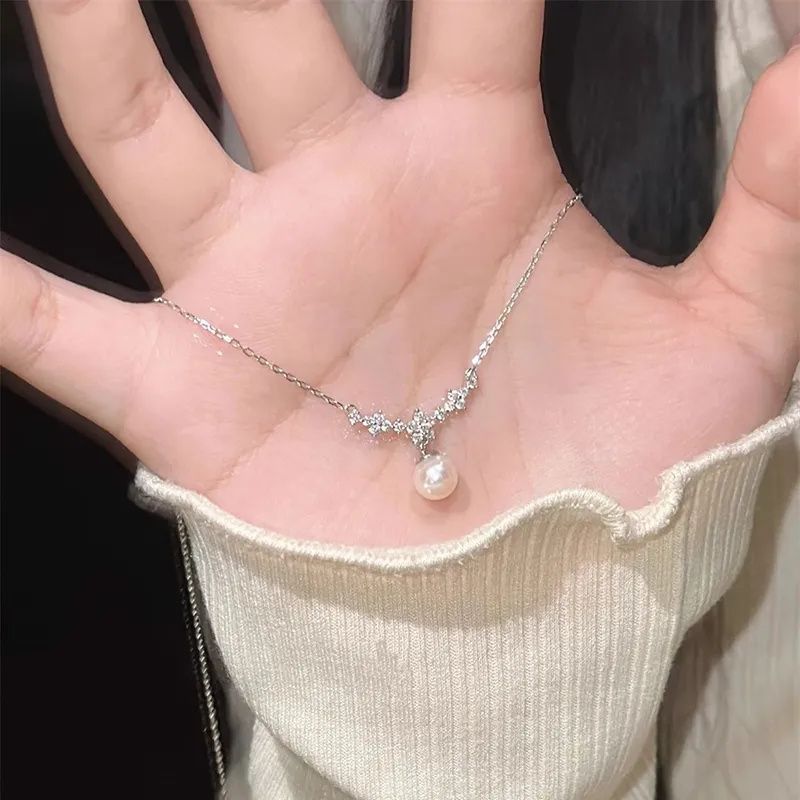 Wholesale Single Small Pearl Zircon Necklace