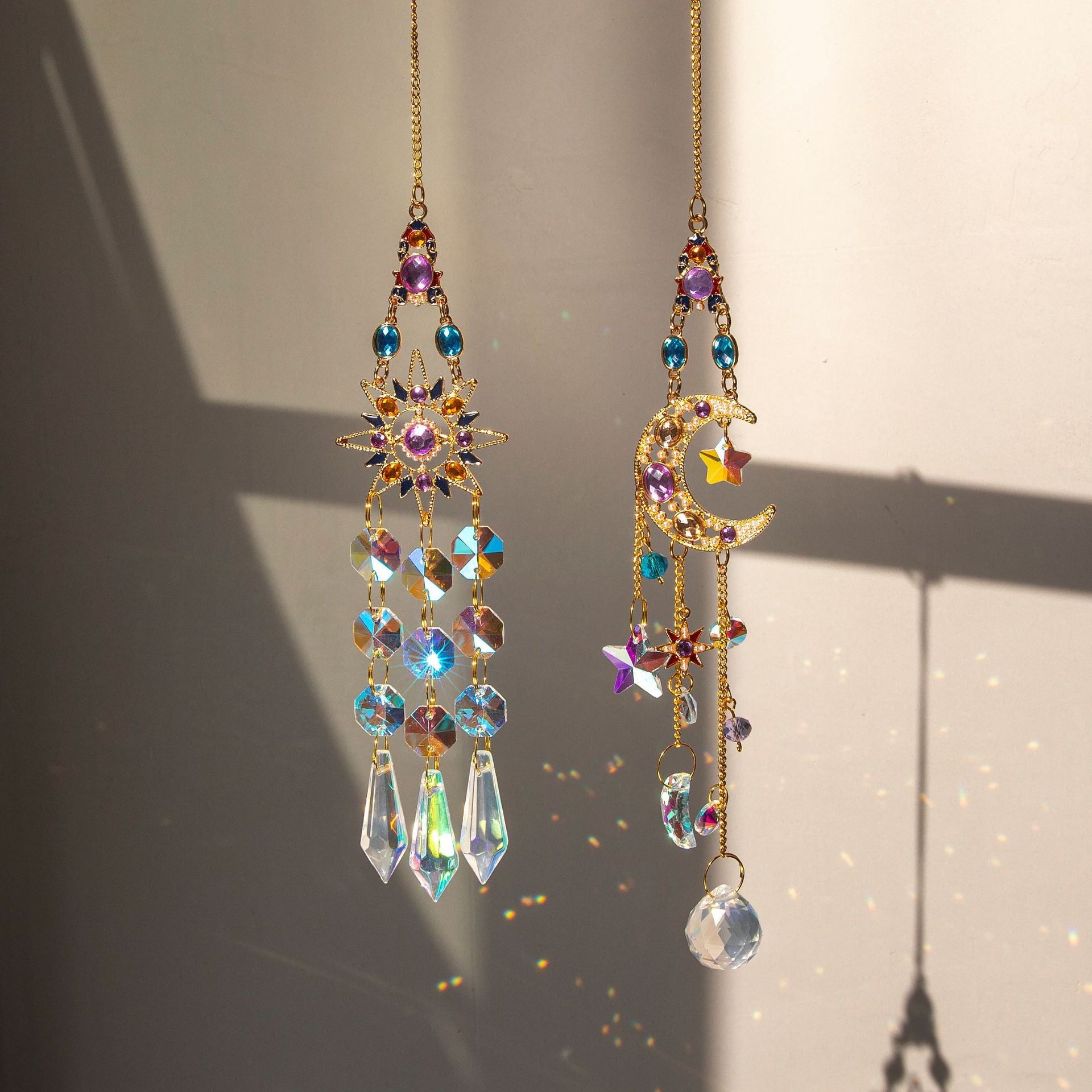 Wholesale colored diamond sun moon crystal ornament