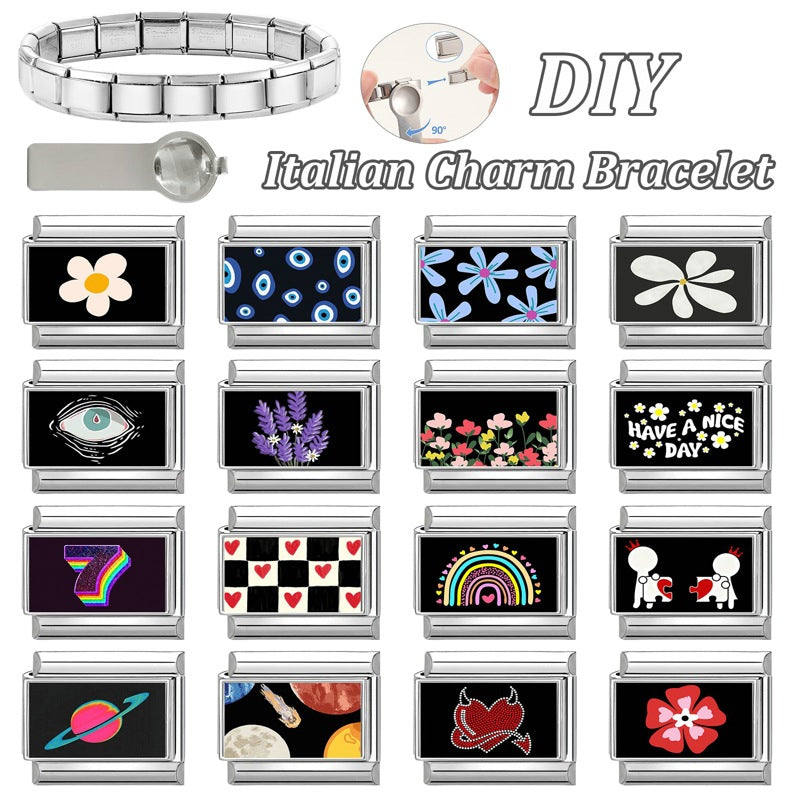 Wholesale  9mm Italian Charm Starter Bracelets DIY square Single Section Creative Stainless Steel Composable Bracelet