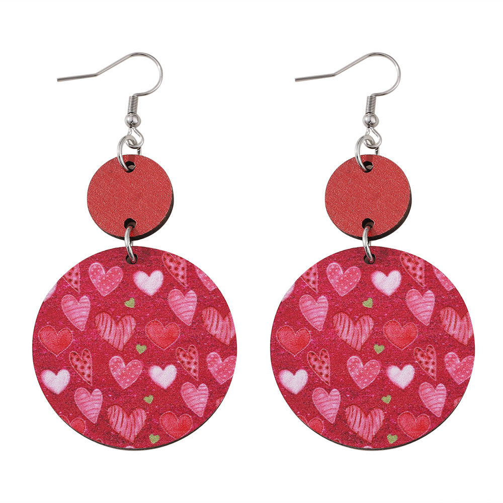 Wholesale Wooden heart-shaped round earrings