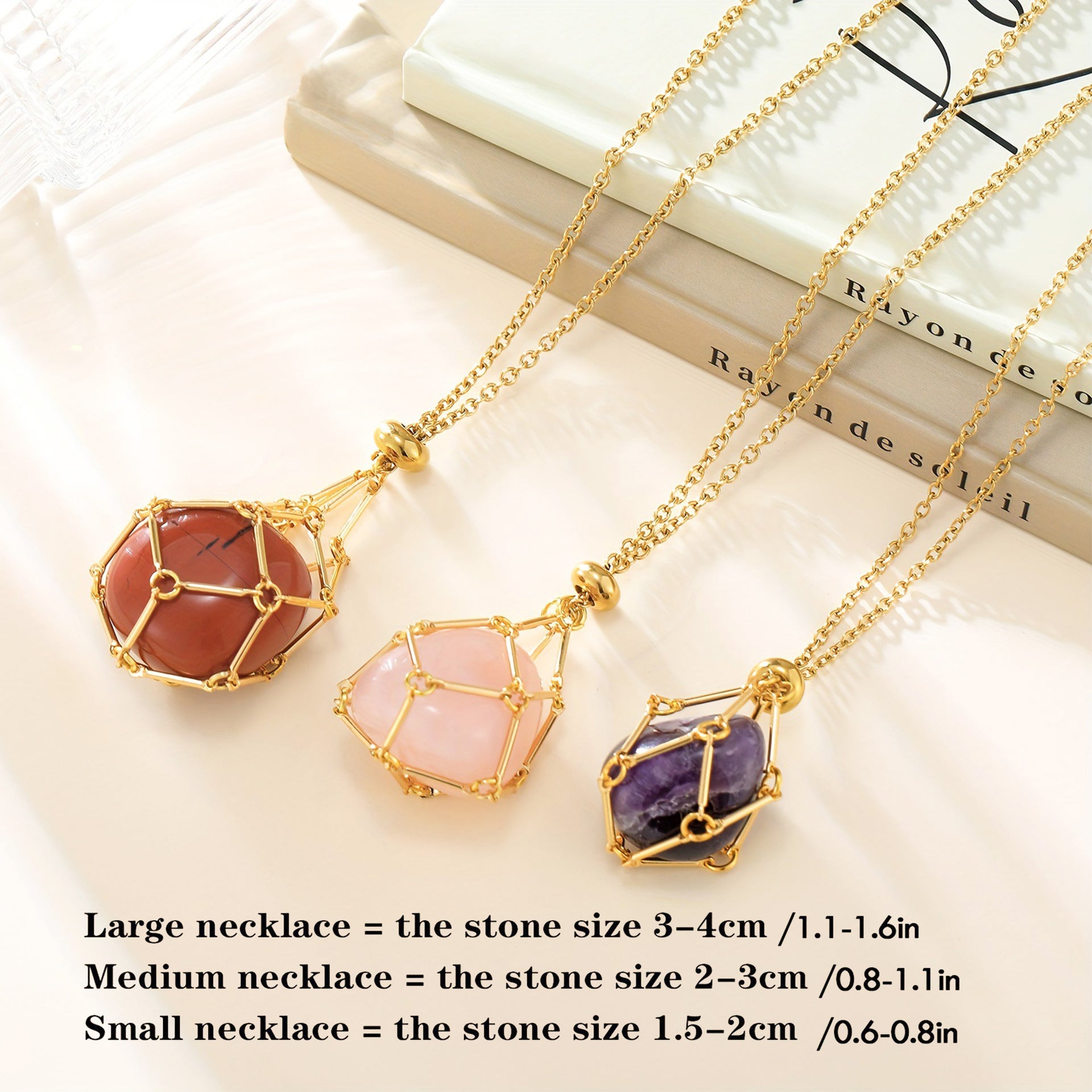 Wholesale Natural Crystal Raw Stone Mesh Bag Stainless Steel Metal Bamboo Necklace Braided Pendant ACC-NE-XingYue001