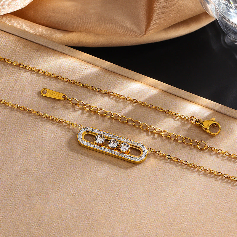 Wholesale Chic Heart Cat Eye Pendant Paperclip Chain Necklace Gold Tone Titanium Steel Fashion Jewelry Accessory For Daily Wear Gift