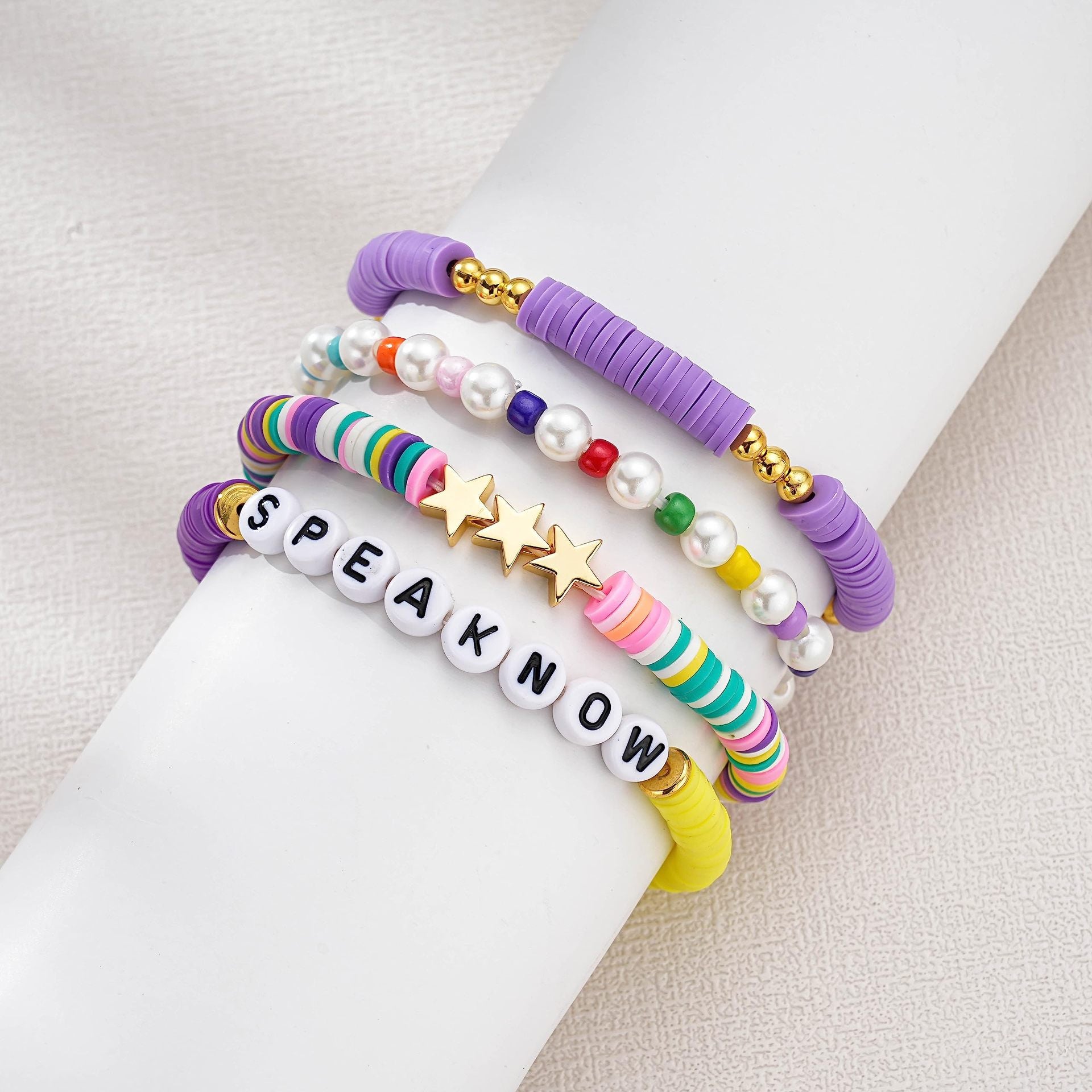 Wholesale Polymer Clay TS Acrylic Letter Smiley Rainbow Friendship Bracelet ACC-BT-FenRui008