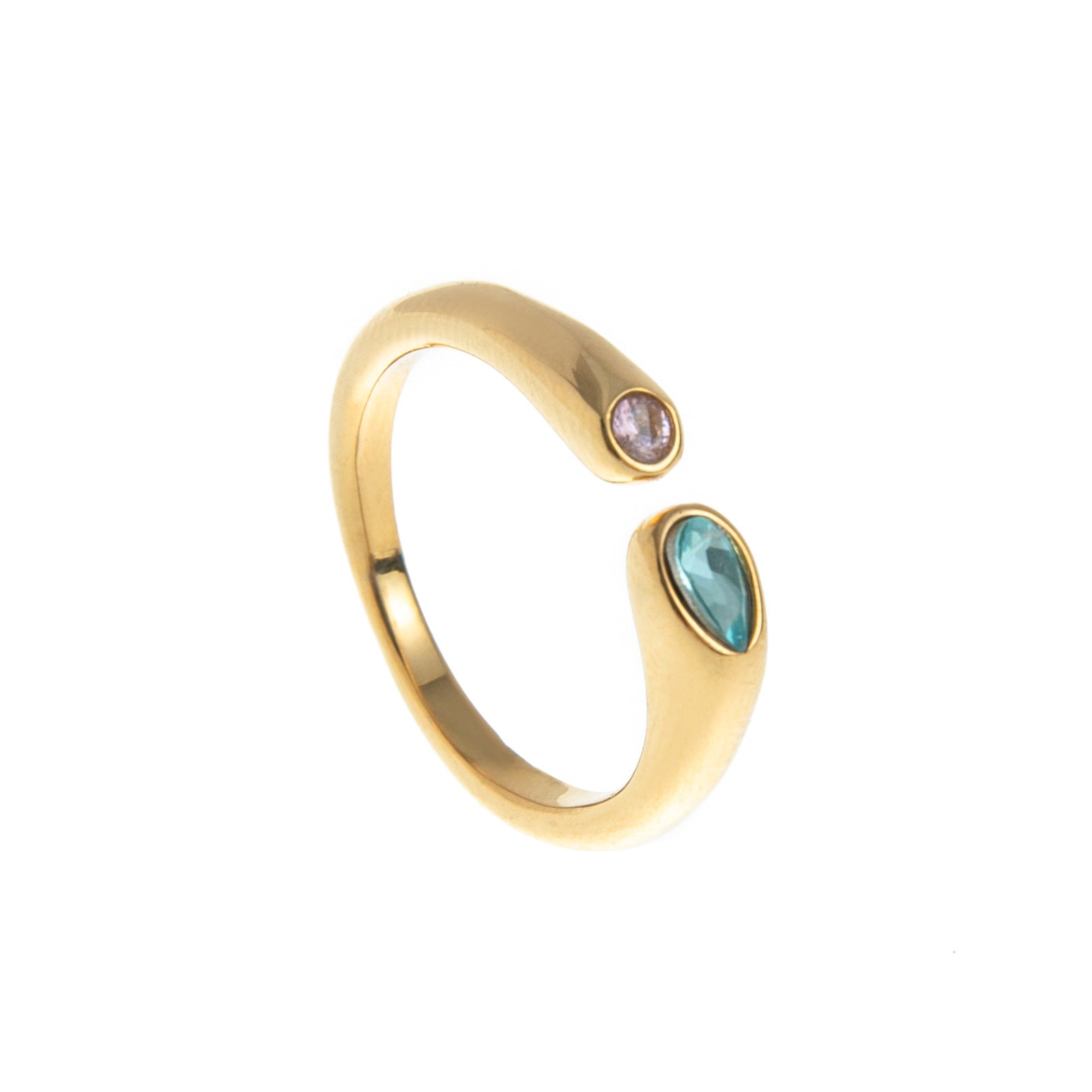 Wholesale Trendy Birthstone Ring Titanium Steel Gold Plated Geometric Oval Adjustable Fashion Accessory Resale