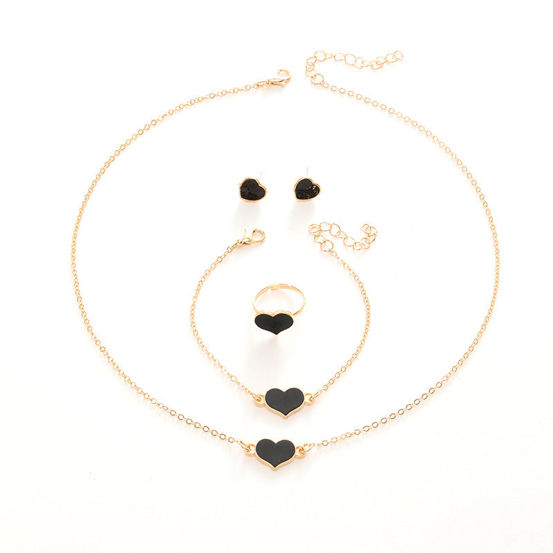 Wholesale Simple Heart Necklace Bracelet Ring Earrings Sets ACC-NE-ChaoKai012