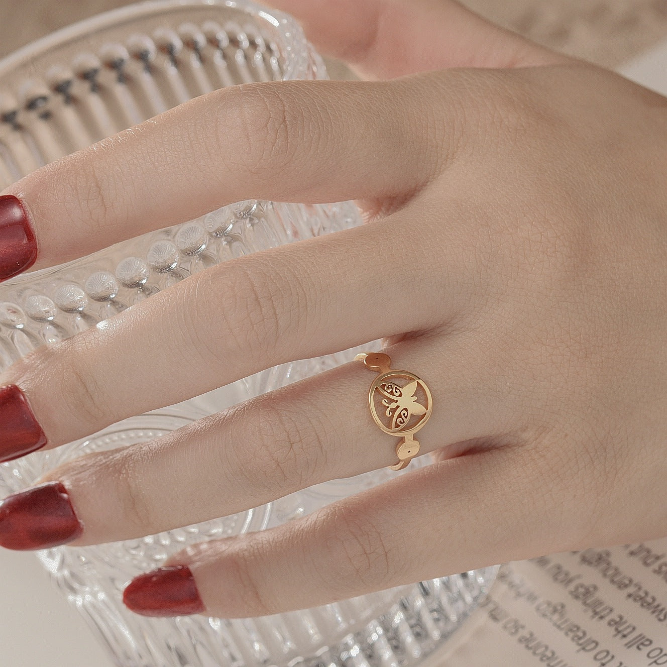 Wholesale Titanium Steel Butterfly Ring Movable Adjustable Rings ACC-RS-DingChao012