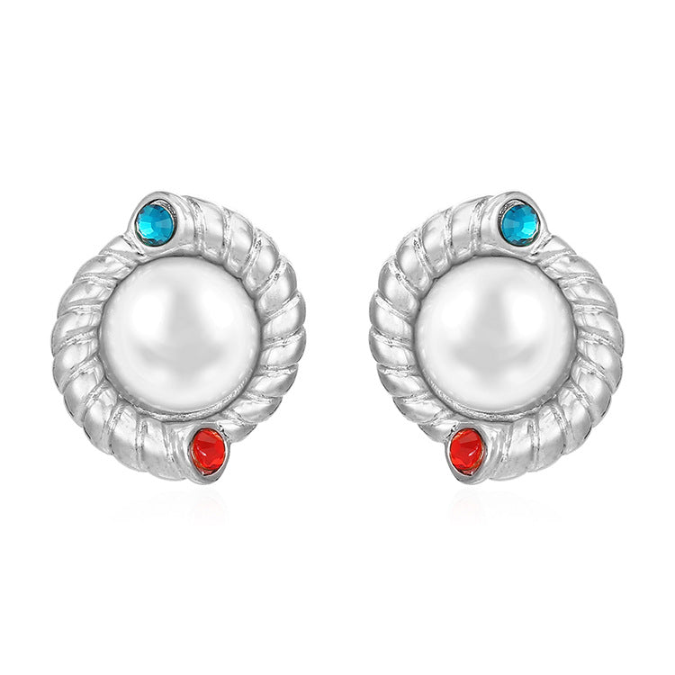 Wholesale  court style  inlaid pearl stainless steel earrings