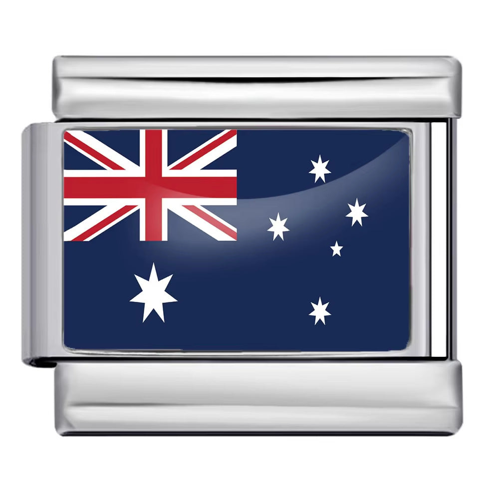 Wholesale 5pcs Italian Charm Bracelet 9mm DIY Splicing World Flag Series Stainless Steel Composable Bracelet