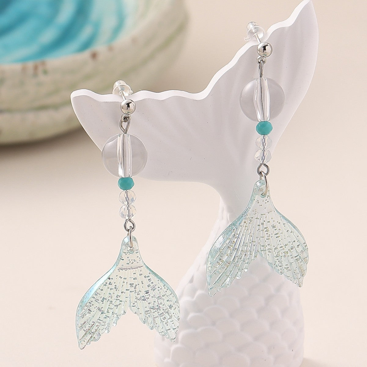 Wholesale Colorful fishtail millet beads rhinestone earrings