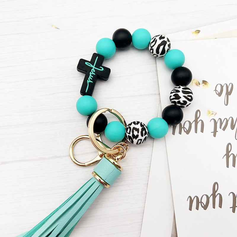 Wholesale Cross Silicone Beaded Bracelet Keychain ACC-KC-JiuYa012