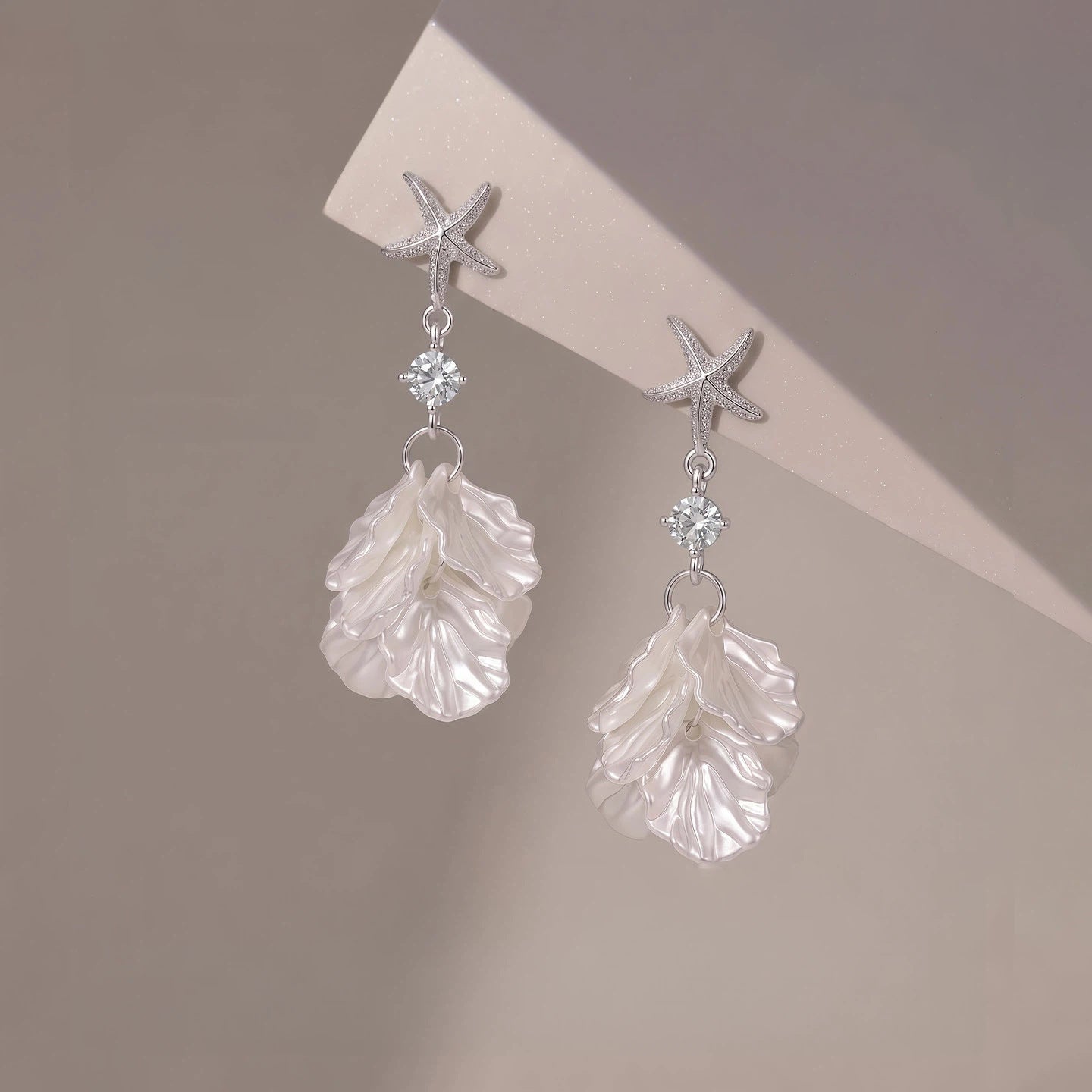 Wholesale Stylish Starfish Shell Flower Earrings Pink Blue Korean Design Diamond Accent for Seaside Vacation Party Accessory