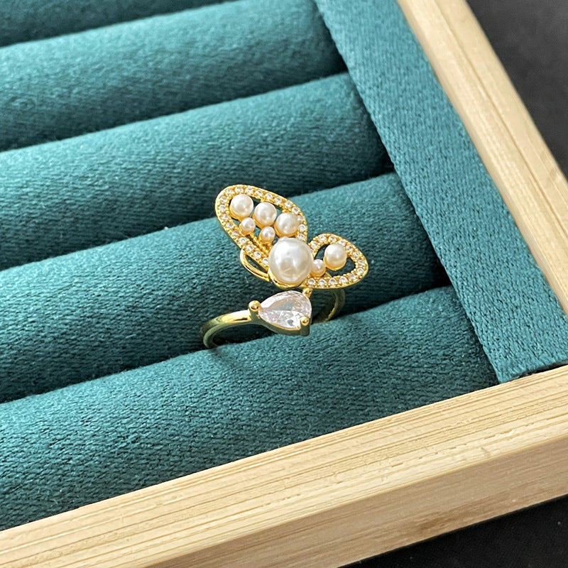 Wholesale Light Luxury Enamel Dropping Glaze Butterfly Flower Ring