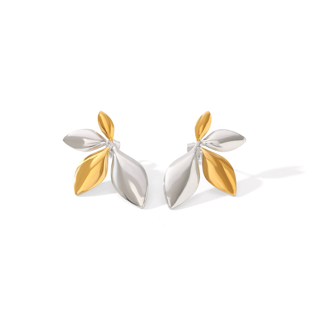 Wholesale Titanium steel earrings gold and silver color matching heart-shaped leaf earrings