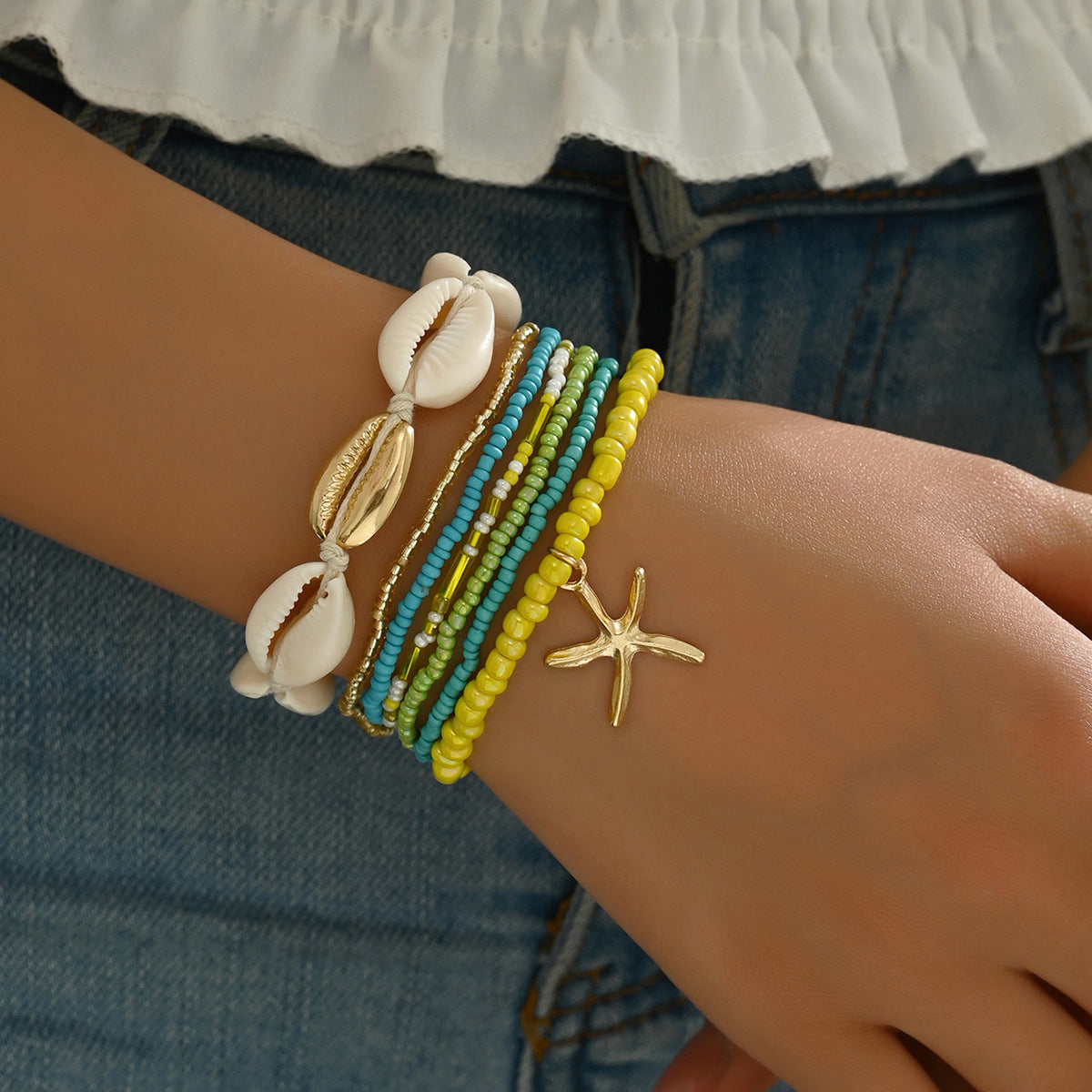 Wholesale Summer Bohemian Style Shell Rice Bead Bracelet Set