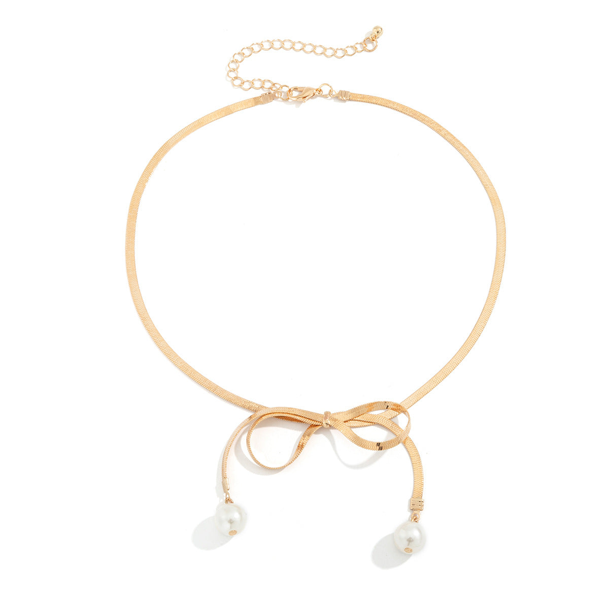 Wholesale Bow Pearl Simple Metal Snake Bone Chain Necklace Bow Necklaces Pearl Necklace ACC-NE-DN005
