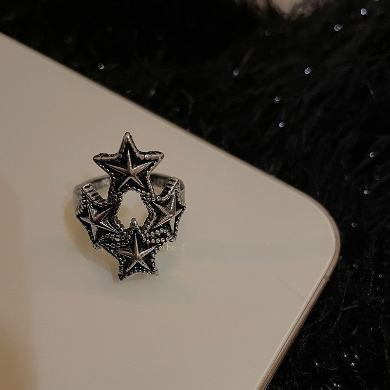 Wholesale Distressed Punk Star Ring Adjustable Open Ring Zinc Alloy Men Women Boutique Jewelry Accessory