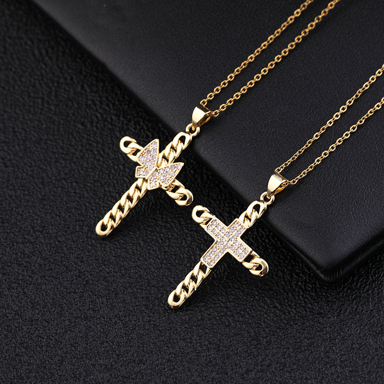 Wholesale Sweater Chain Gold-plated Titanium Steel Golden Butterfly Cross Hoodie Necklace ACC-NE-SY002