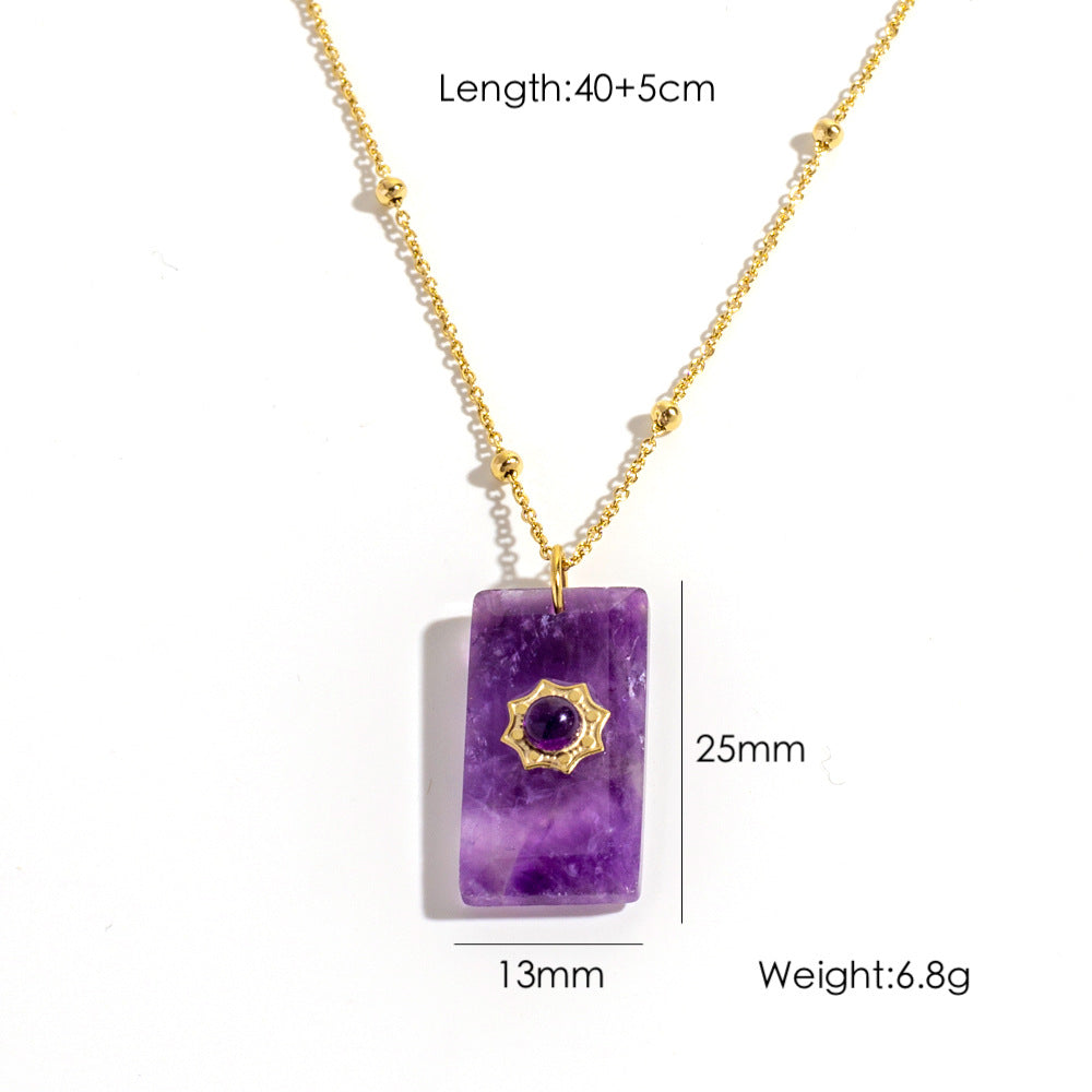 Wholesale  Stainless steel Natural Stone Square Brand Necklace