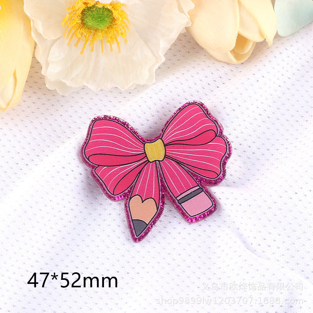 Wholesale 10pcs DIY Flatback cartoon letter pencil cute Acrylic Flatback Badge Reels Retractable Keychain DIY Accessories ACCVIP