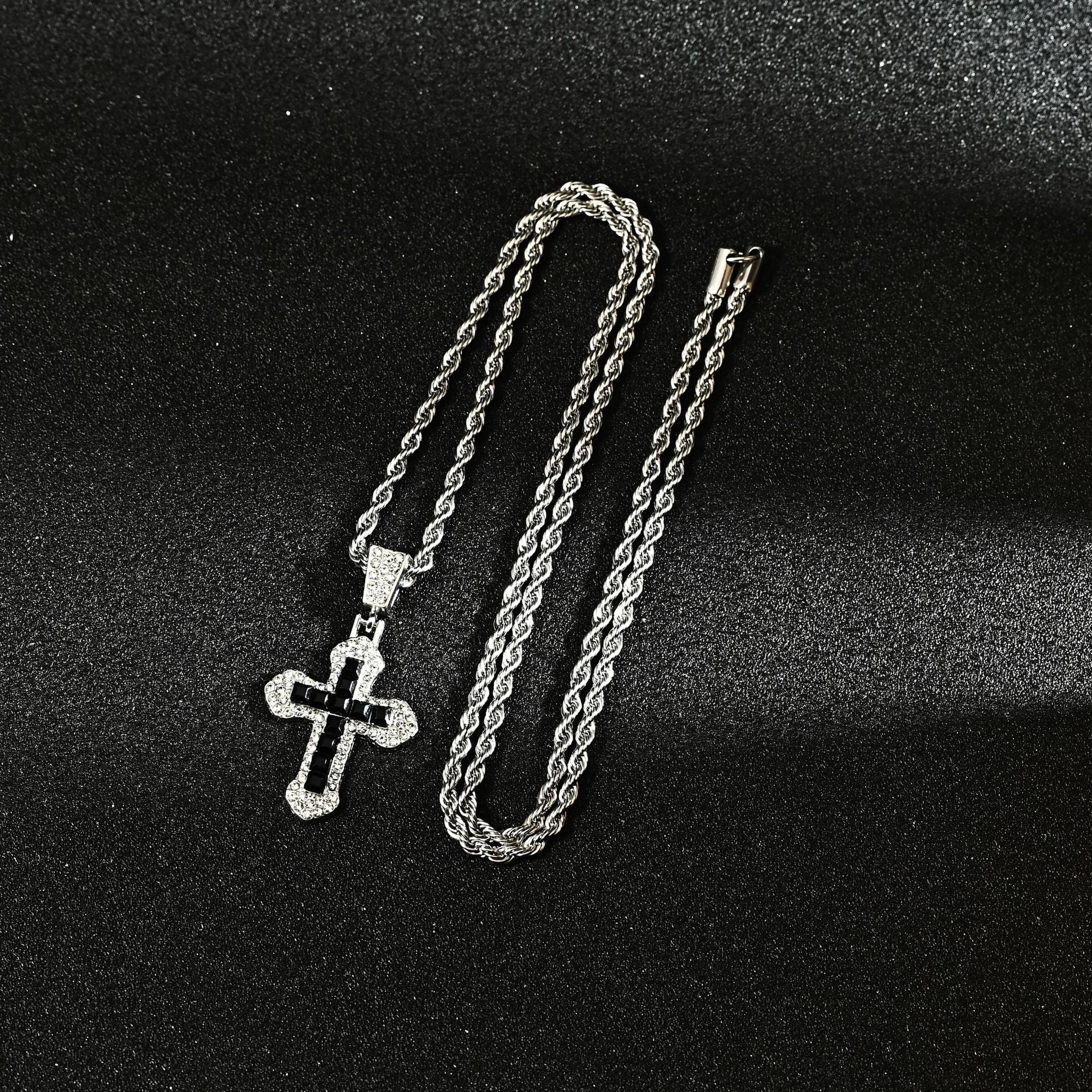 Wholesale Titanium Steel Hip Hop Cross Pendant Necklace Zircon Studded Sweater Chain For Everyday Wear