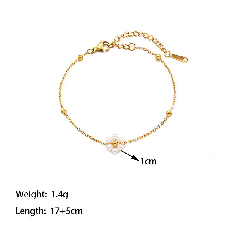 Wholesale Small Fragrance Style Flower Pearl Titanium Steel Necklace Bracelet Set ACC-NE-Tais002