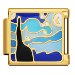 Wholesale 5pcs Italian Charm Bracelet 9mm DIY Splicing Gold-Based Star-Moon Blue Stainless Steel Composable Bracelet