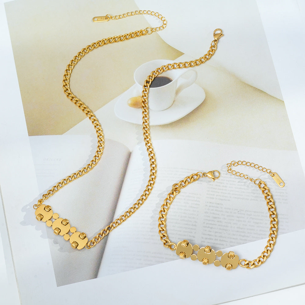 Wholesale Fashion Titanium Steel Necklace and Bracelet Set Electroplating Everyday Wear Accessory for Women