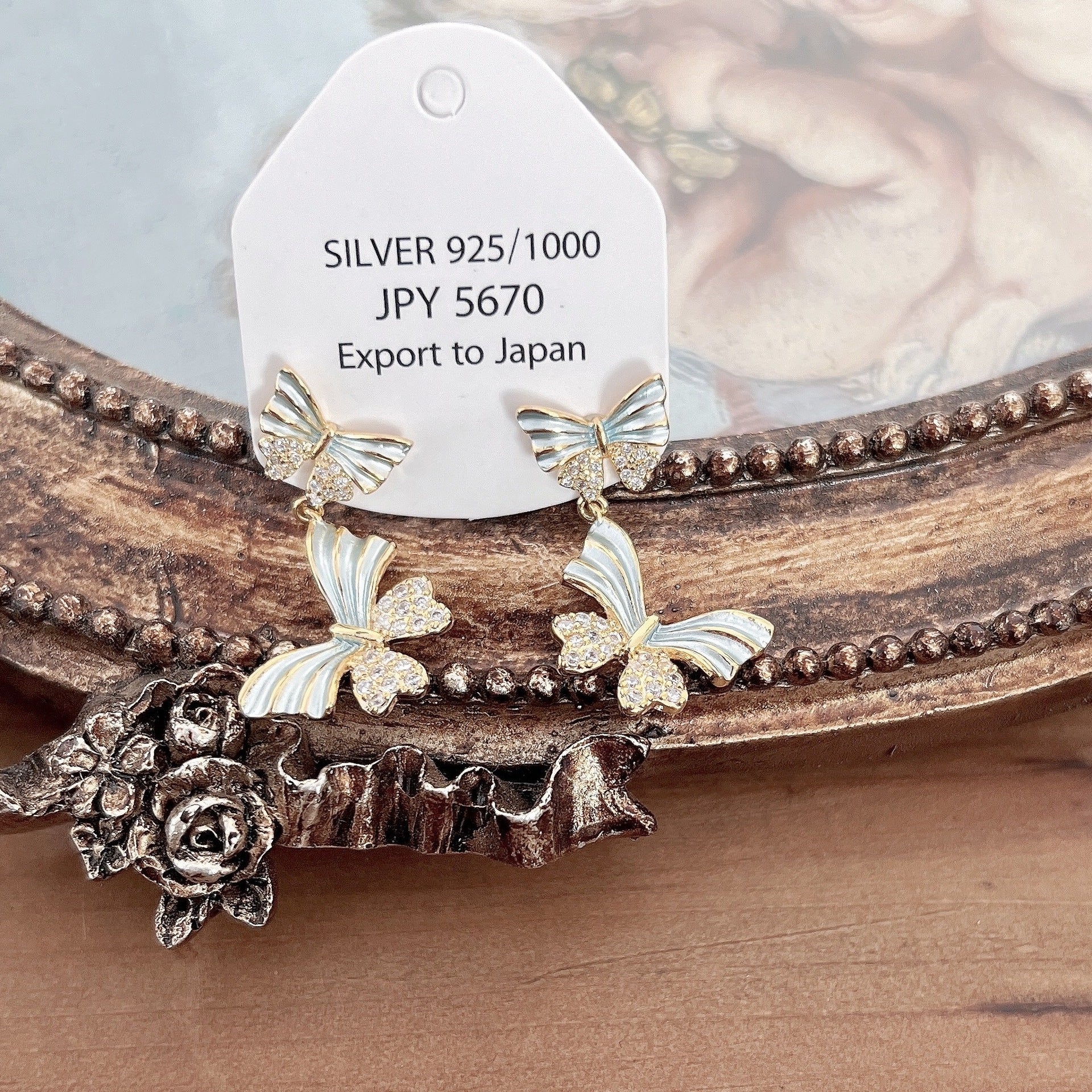 Wholesale Gradient Color Butterfly Zircon Earrings ACC-ES-ZhiRui009