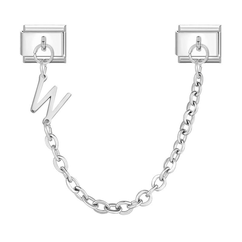 Wholesale Steel Color Letter Double Pendant DIY Fashion Italian Exquisite Creative Retro Module Bracelet Accessories Jewelry