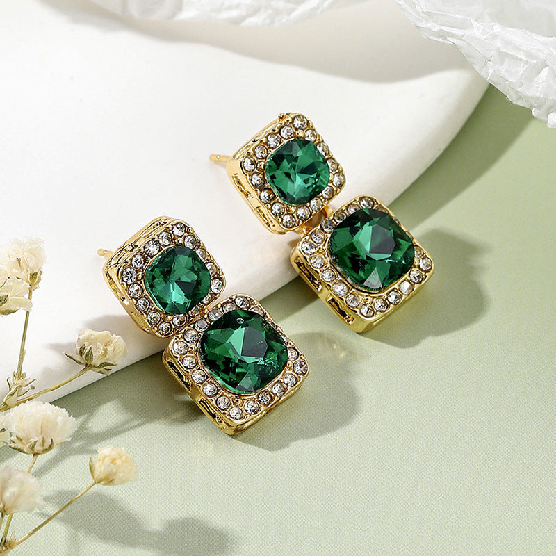 Wholesale green diamond flower lovely earrings