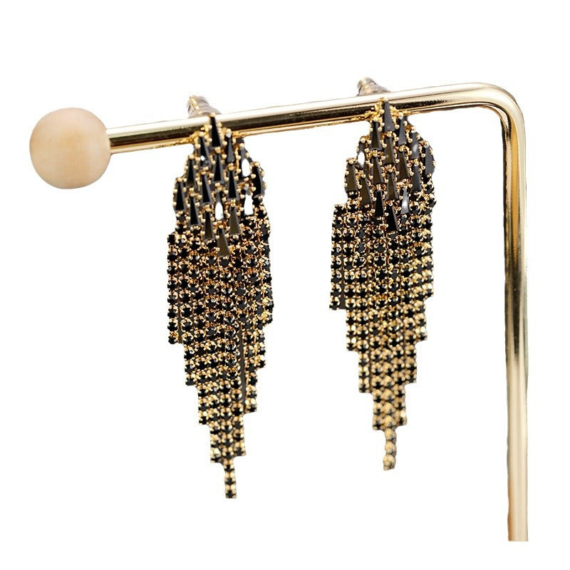 Wholesale 925 Silver Needle Light Luxury Geometric Zircon Long Tassel Earrings