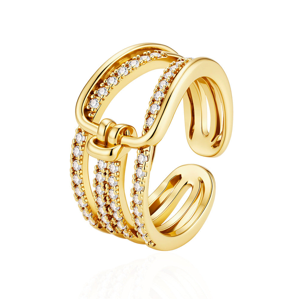 Wholesale Double Layer Zircon Flower Open Ring Gold Tone Women S Fashion Jewelry Accessory Boutique Resale Gift