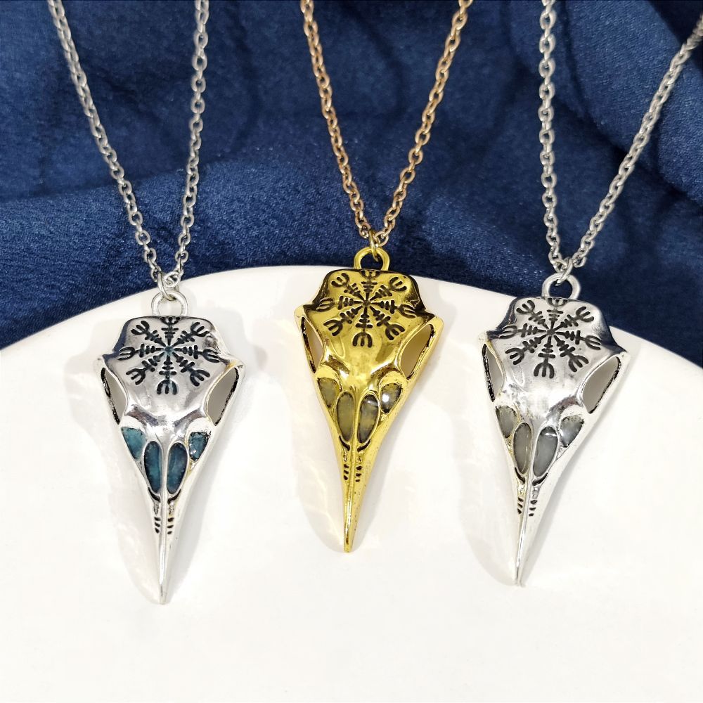 Wholesale  Retro Luminous Pendants Viking Crow Skull Eagle Beak Luminous Necklace