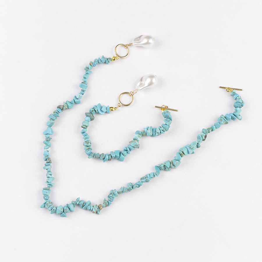 Wholesale Retro Turquoise Pearl Necklace Asymmetrical Design Fashion Accessory Gift for Women