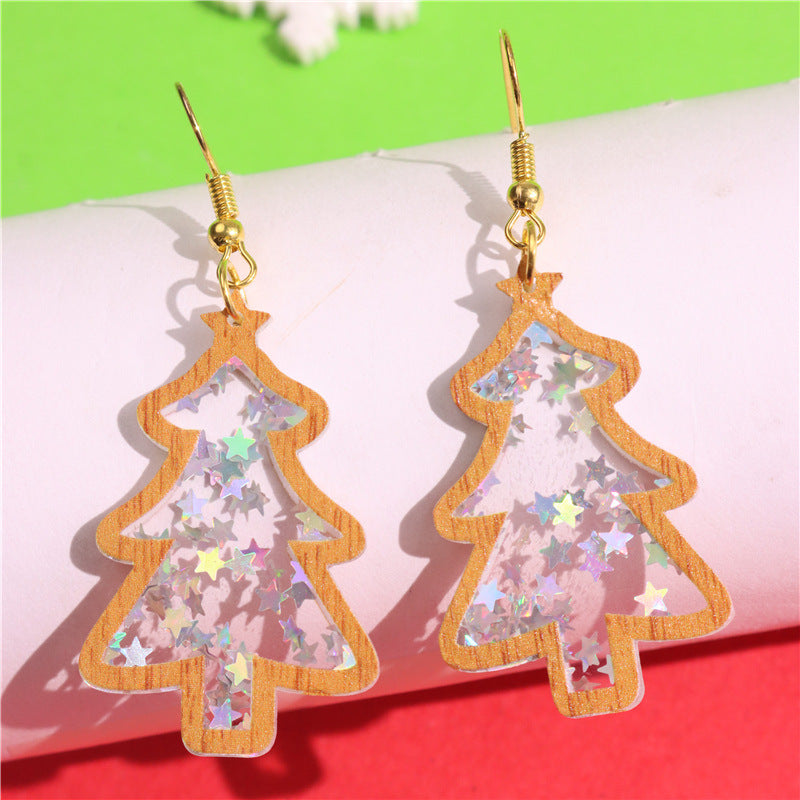 Wholesale  Christmas Acrylic Sequin Stars Christmas Tree Pendant Earrings