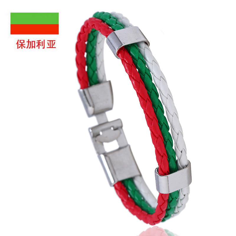 Wholesale Faux Leather Brazil Flag Color Bracelet - Unisex Fashion Accessory Gift