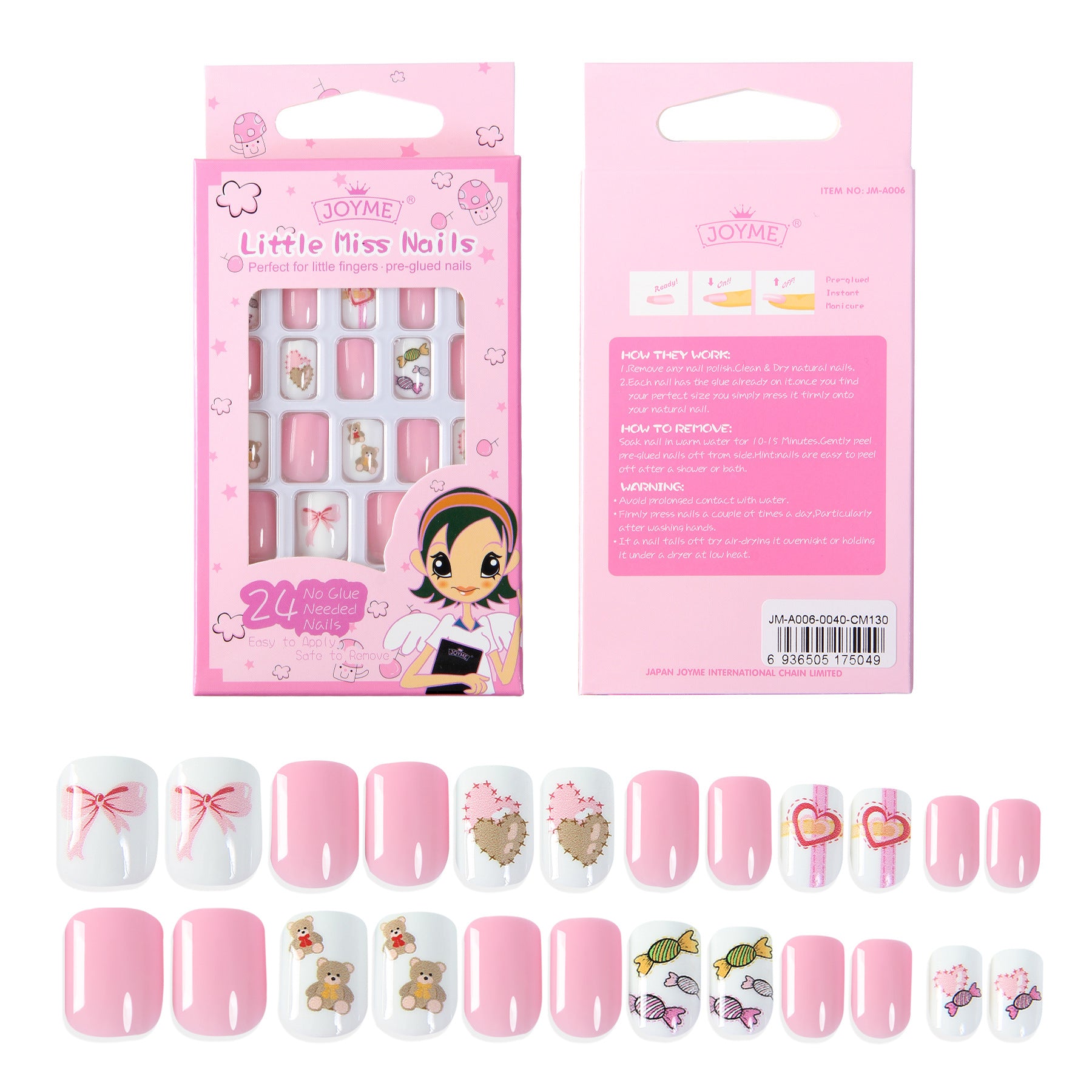 Wholesale Children's Press on Nails Kits 24 Solid Color Back Glue Nail Art Pieces ACC-NS-XKQ004