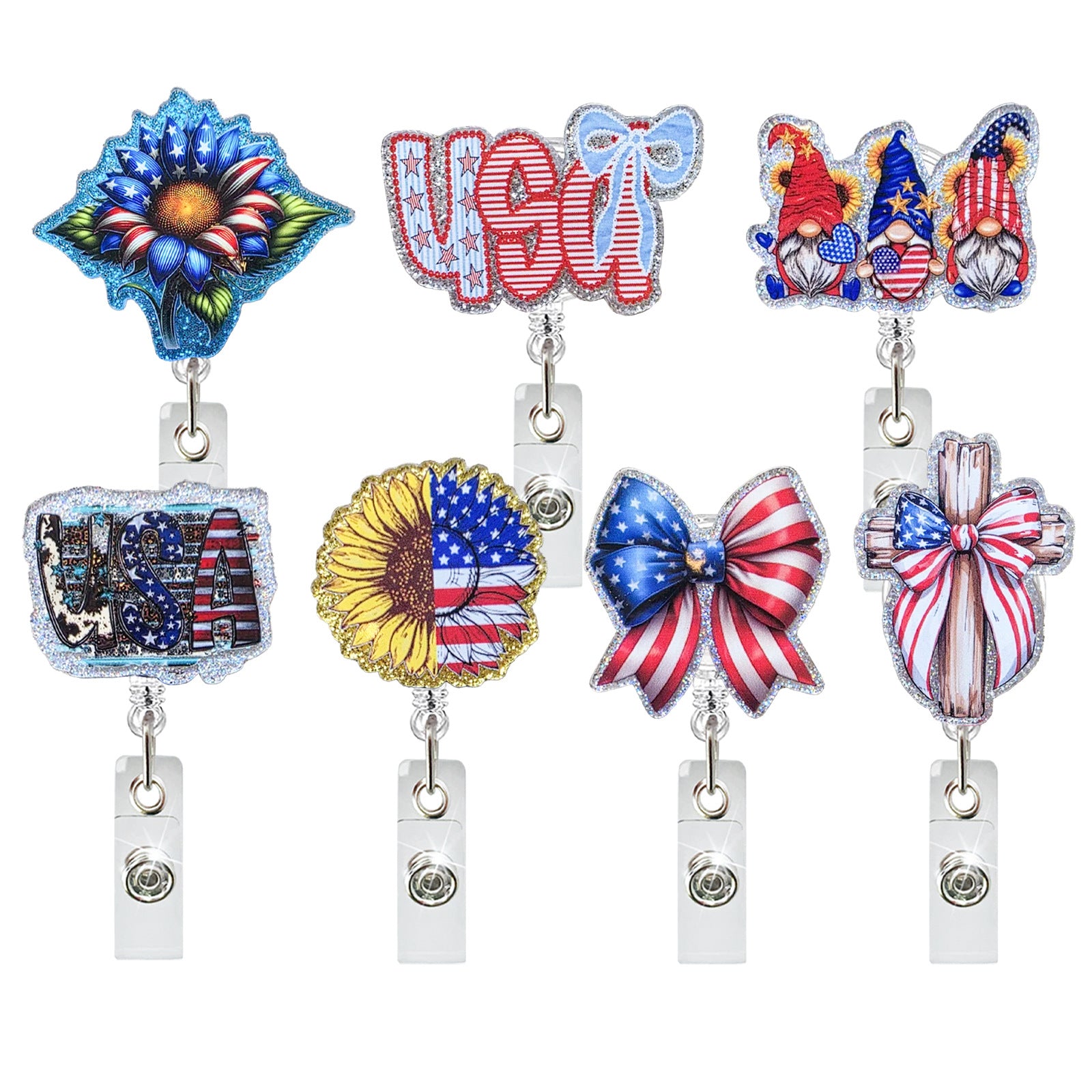 Wholesale Acrylic Retractable Badge Reel with US Flag Design - Fashion Accessory for Everyday Wear