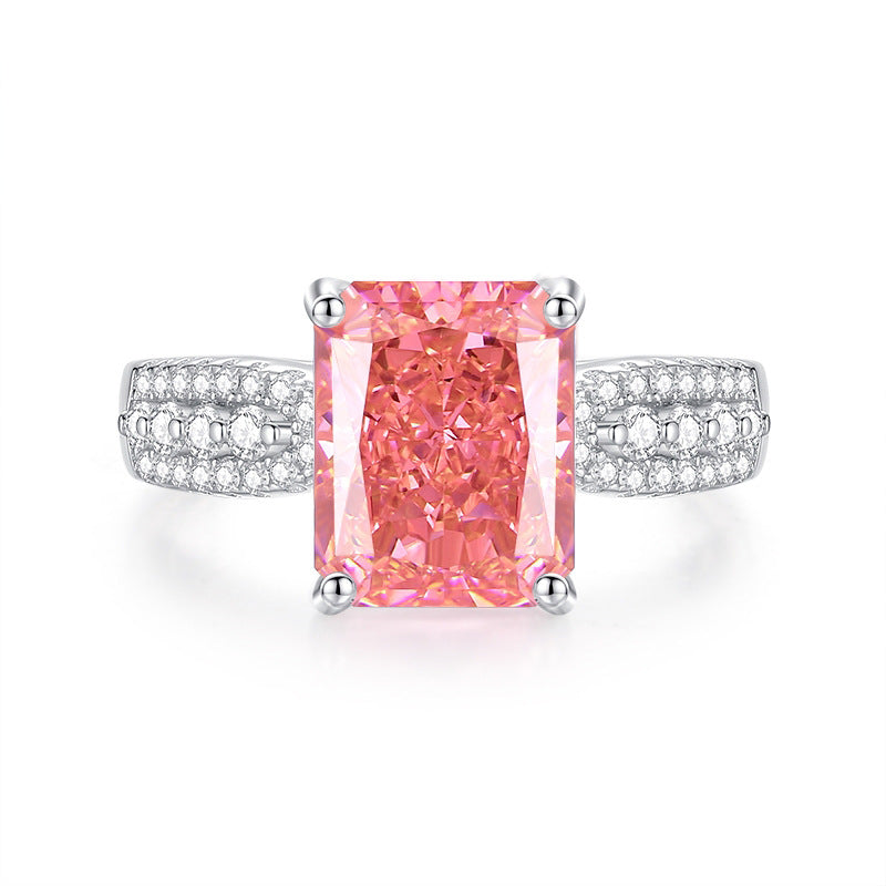 Wholesale S925 sterling silver light luxury  four-claw yellow diamond square ring