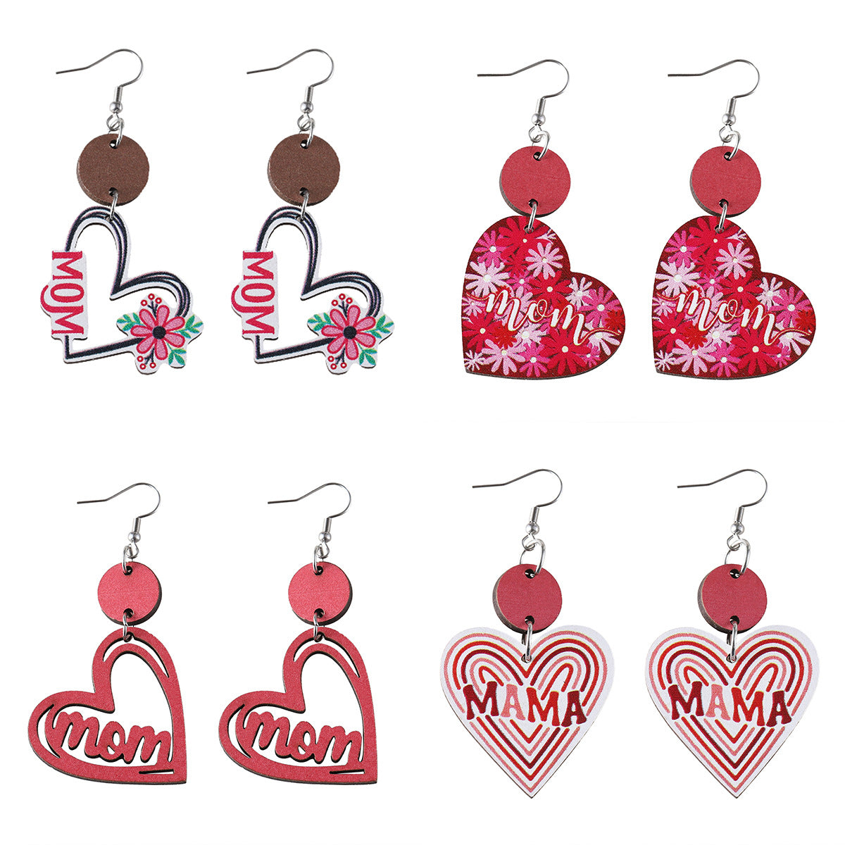 Wholesale  Mother's Day MOM Flower Love Round Pieces Stitching Pendant Earrings