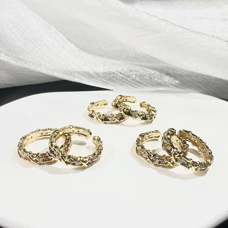 Wholesale Cross Full Diamond Zircon Open Ring Adjustable Rings ACC-RS-JiuHao009