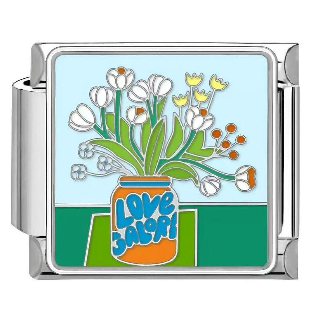 Wholesale DIY modular bracelet with floral pattern,  original design,  Italian Charms Bracelet