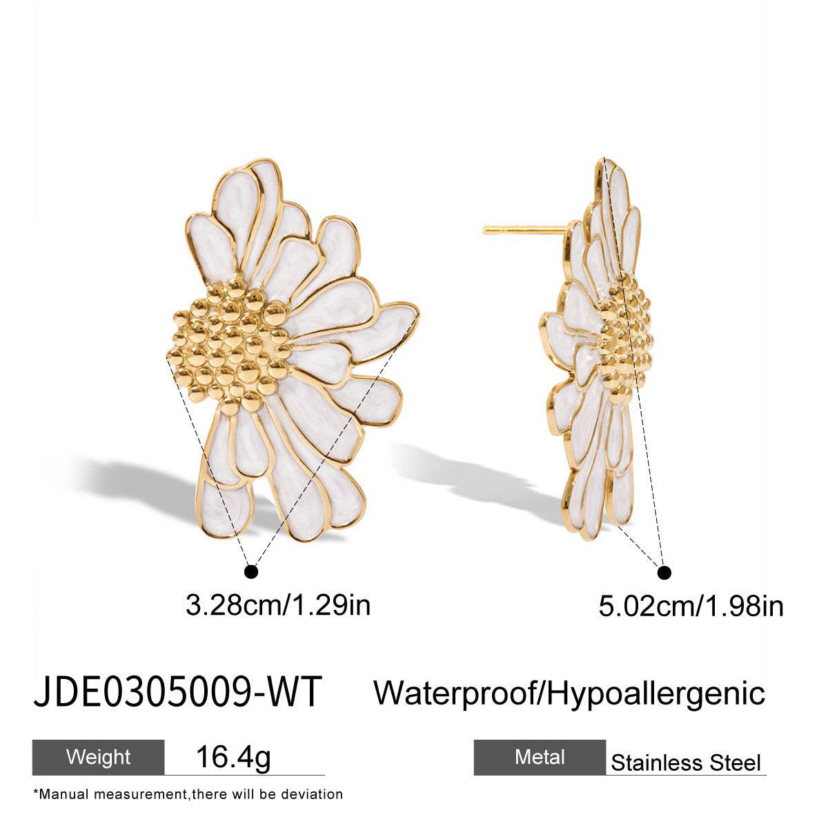 Wholesale 18K Gold Stainless Steel Pink Oil Drop Flower Earrings