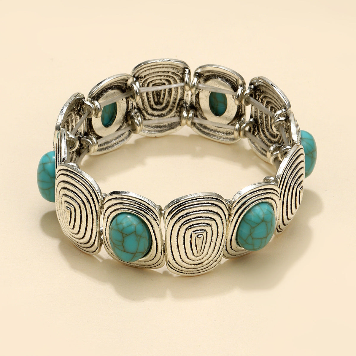 Wholesale Ethnic Style Retro Alloy Turquoise Elastic Bracelet Bohemian Bracelet ACC-BT-JunJie004