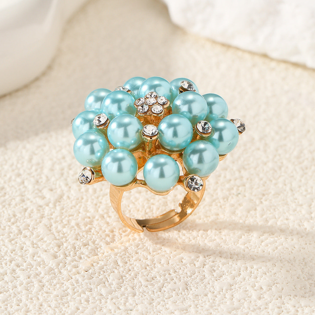 Wholesale Diamond-Embellished Flower Ring  Adjustable rings