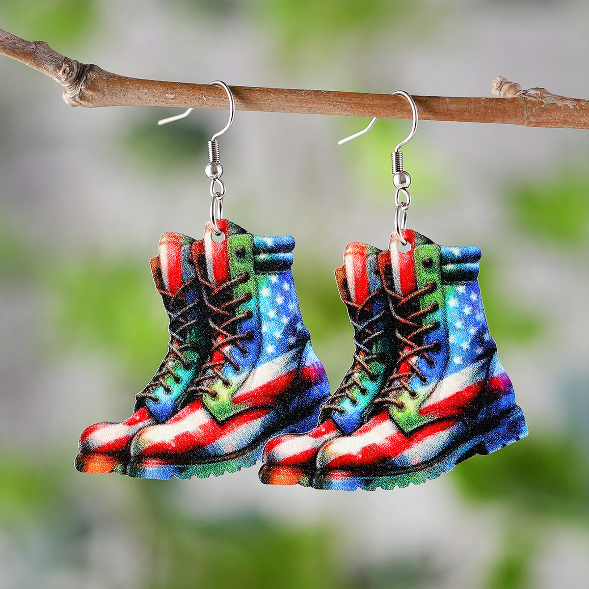Wholesale  Red White Blue American Flag Cross Bow Pendant Earrings